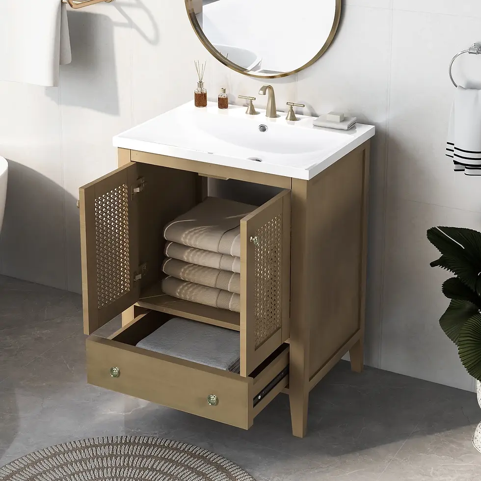 Thumbnail: 24" Bathroom Vanity with Ceramic Basin, Natural