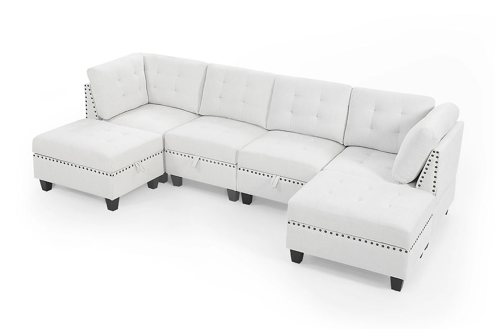 Thumbnail: U shape Modular Sectional Sofa, Ivory Chenille