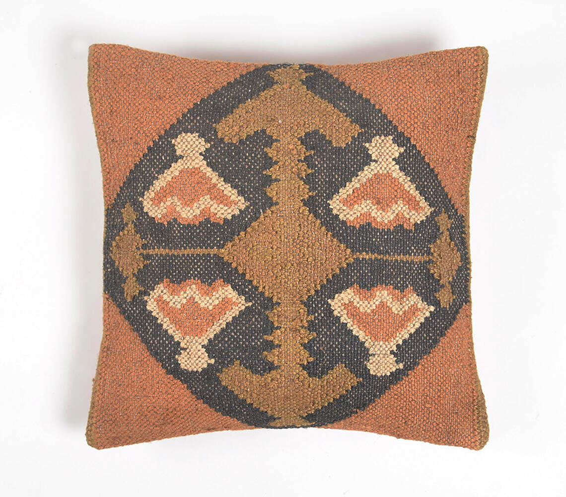 Earthy Wool & Jute Kilim Cushion Cover