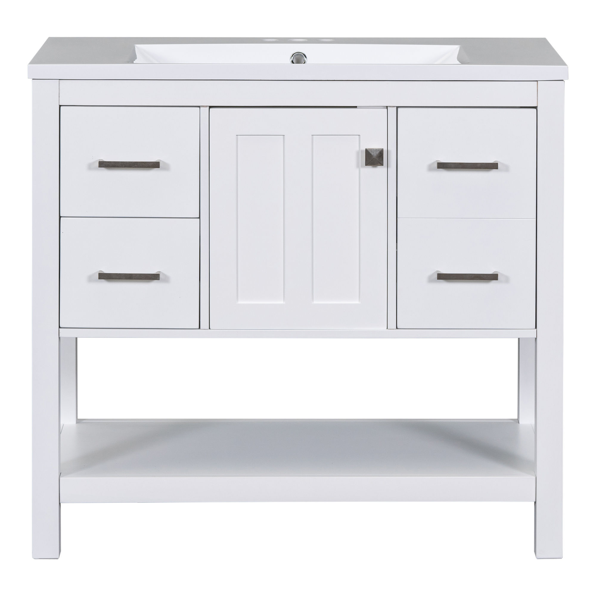 36" White Modern Bathroom Vanity with USB,Two Shallow Drawers