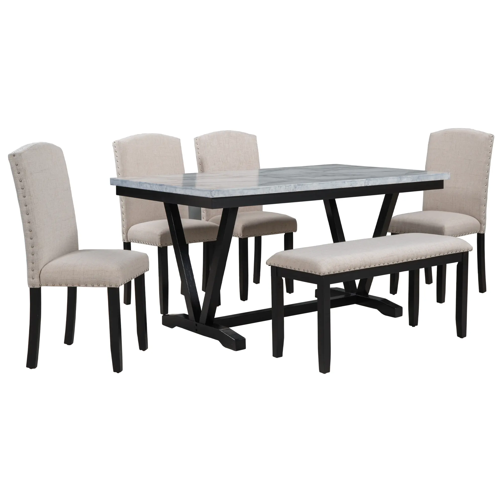 TREXM Modern Style 6-piece Dining Table with 4 Chairs & 1 Bench