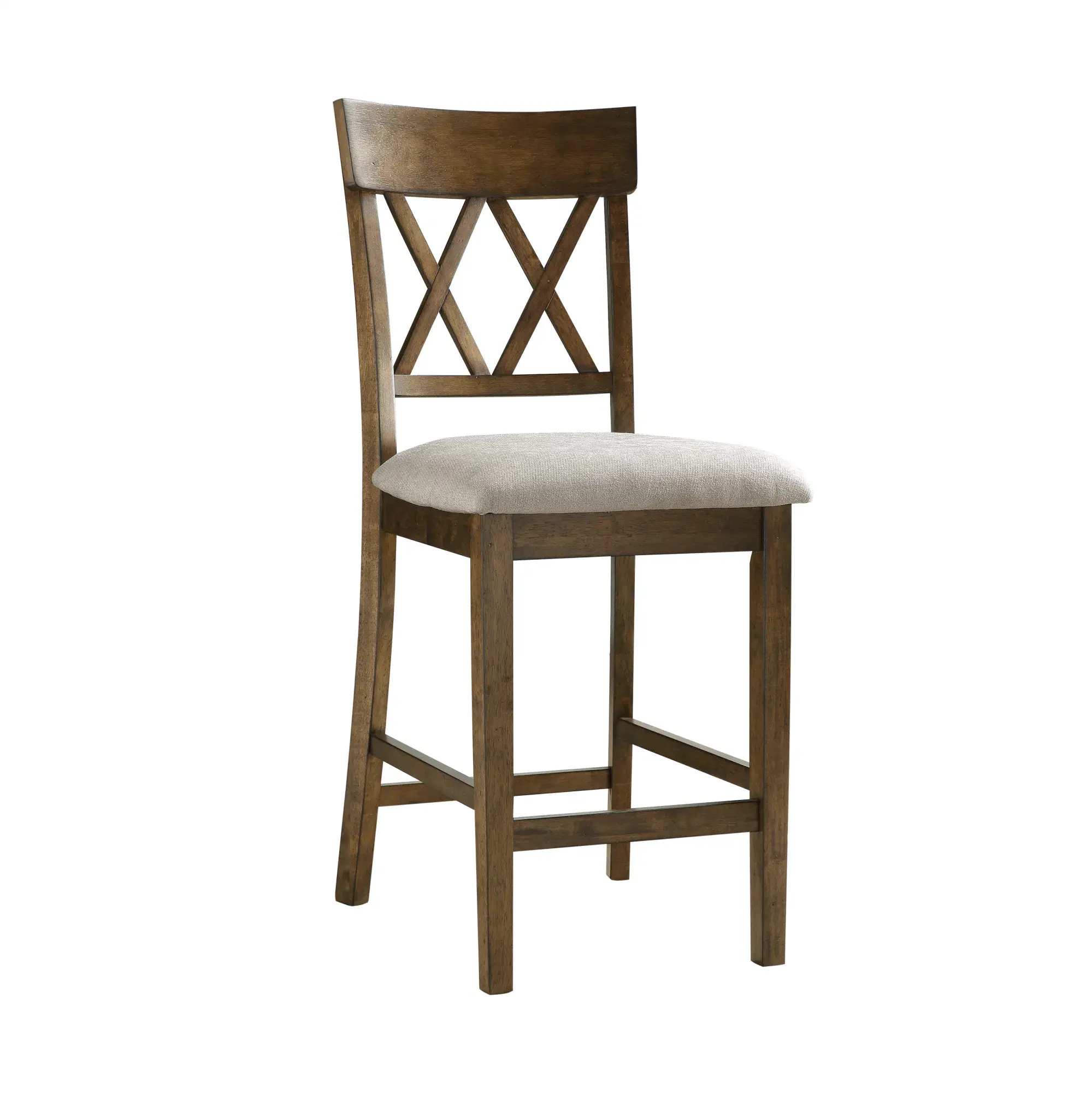 Light Oak Finish Counter Height Chairs Set of 2 Padded Seat Double Cross Back