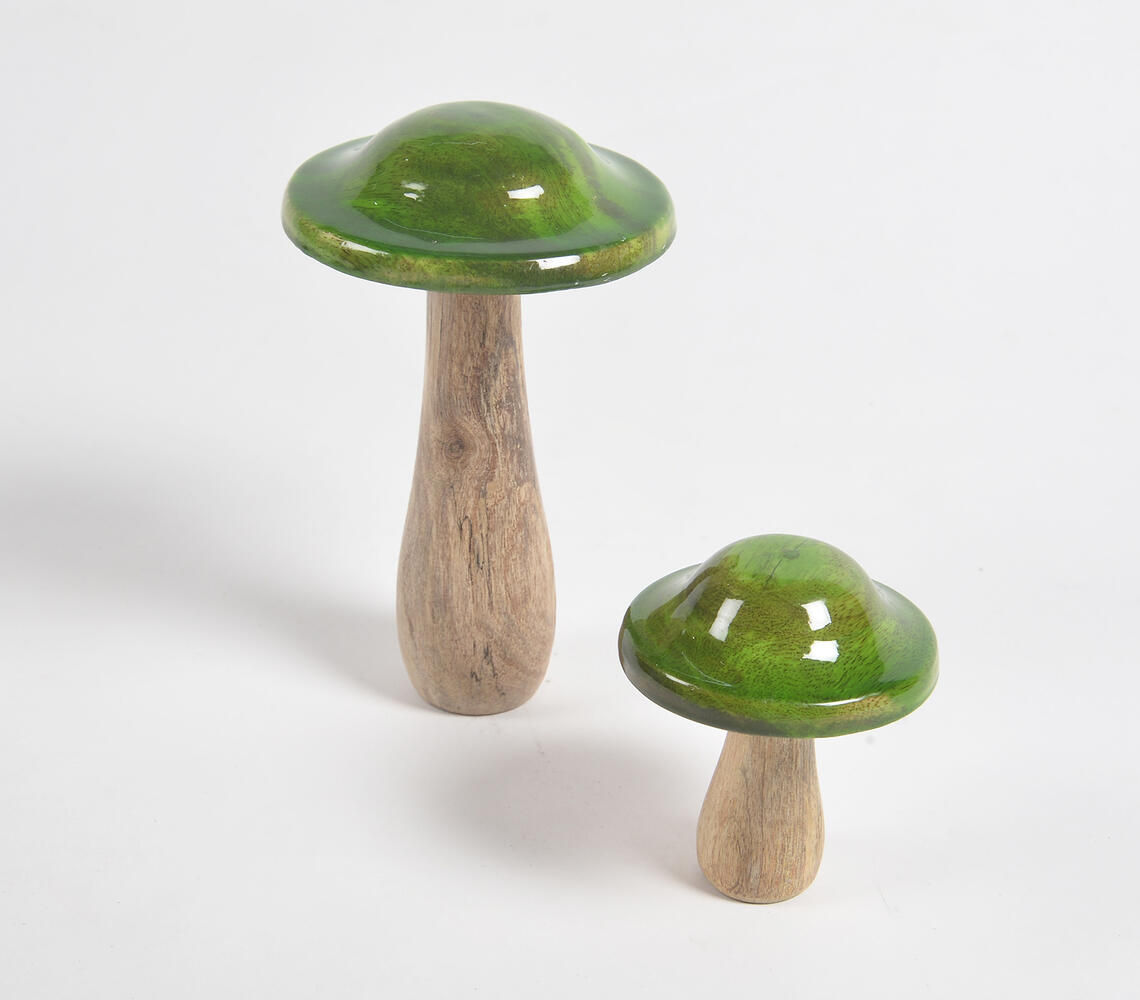 Lacquered Wooden Mushroom Decoratives (Set of 2)