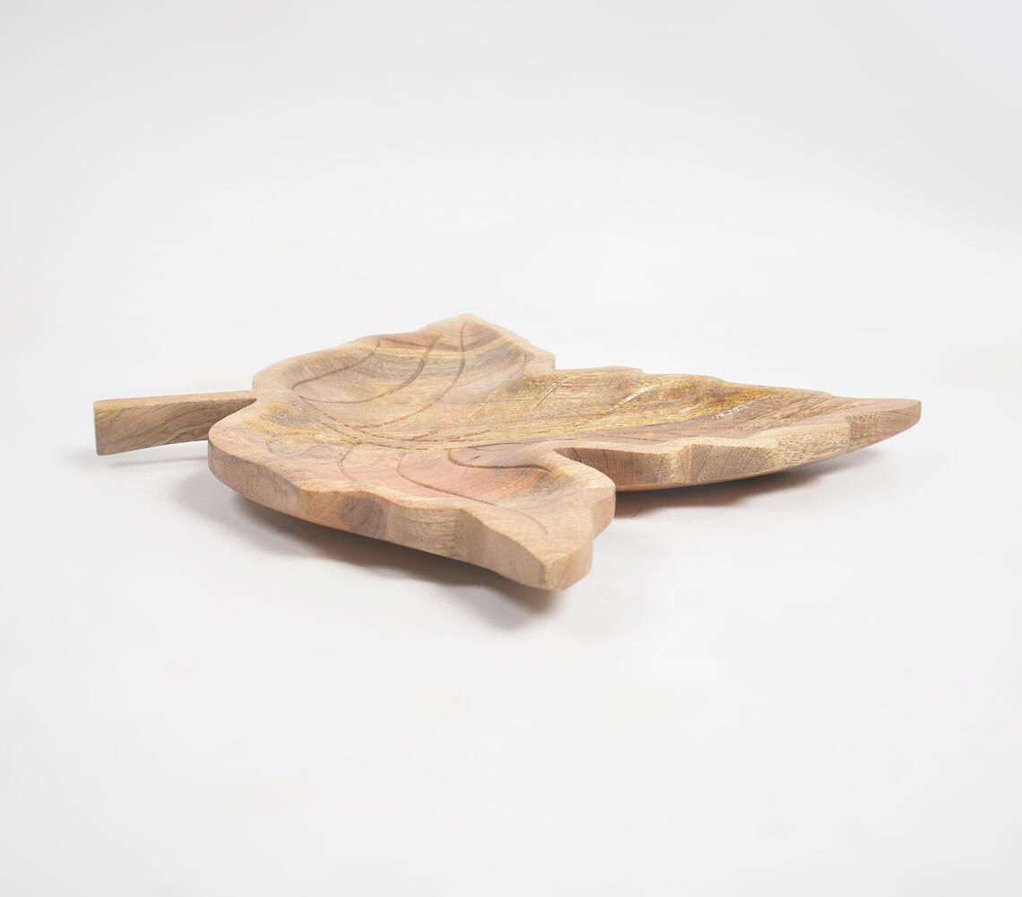 Maple Leaf Hand Carved Raw Mango Wood Platter