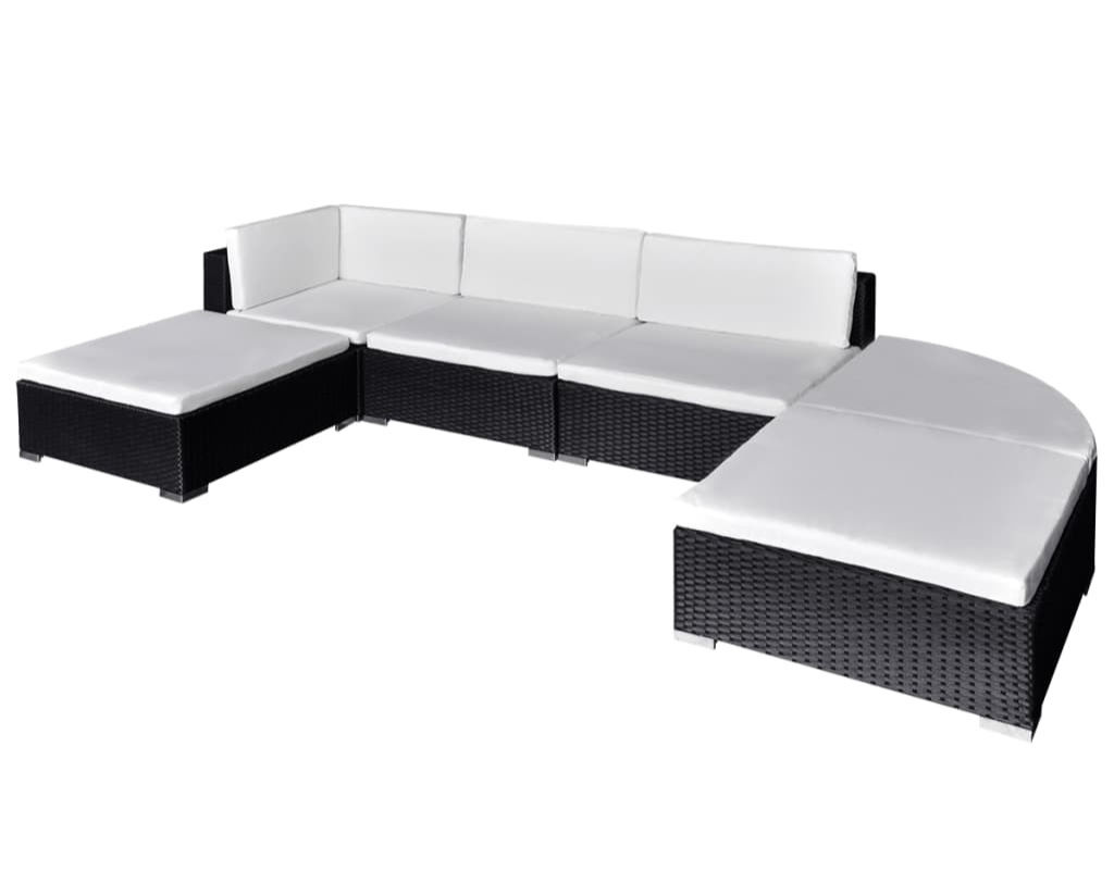 6 Piece Patio Lounge Set with Cushions Poly Rattan Black