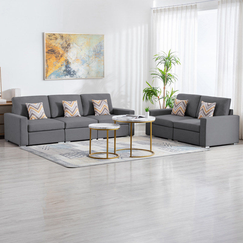Nolan 95.5" Gray Linen Fabric Sofa and Loveseat Living Room Set
