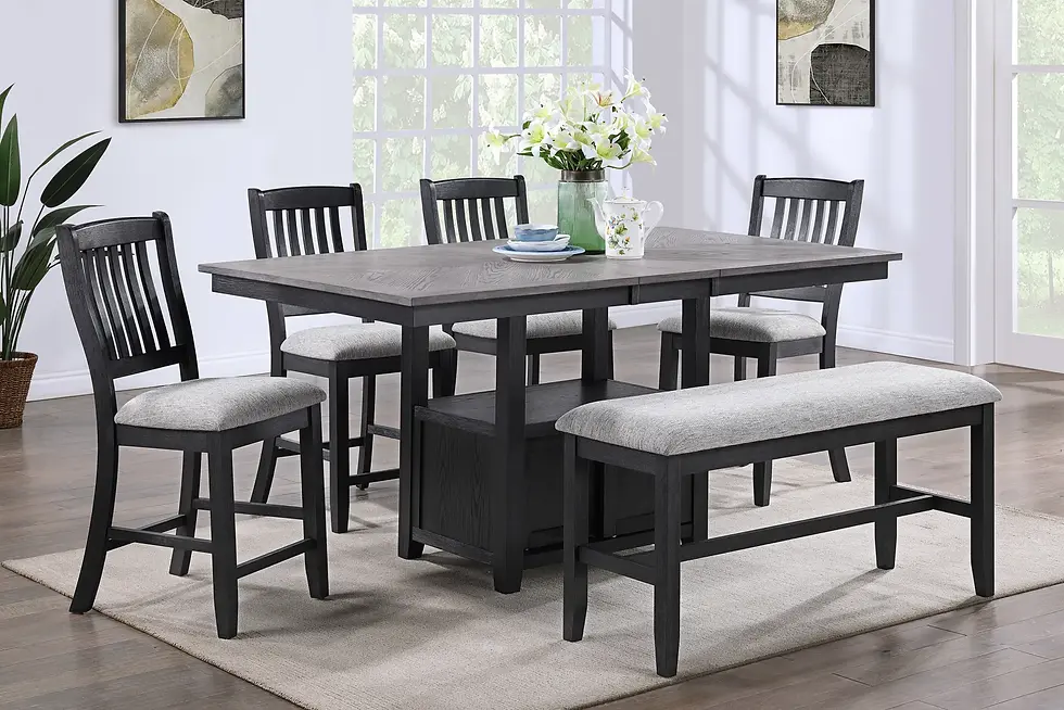 Thumbnail: 2pc Farmhouse Counter Height Upholstered Dining Chair Stools, Gray Finish