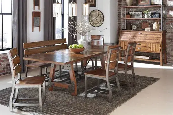 Thumbnail: Rustic Brown Dining Set 5pc Dining Table with Extension Leaf and 4 Side Chairs