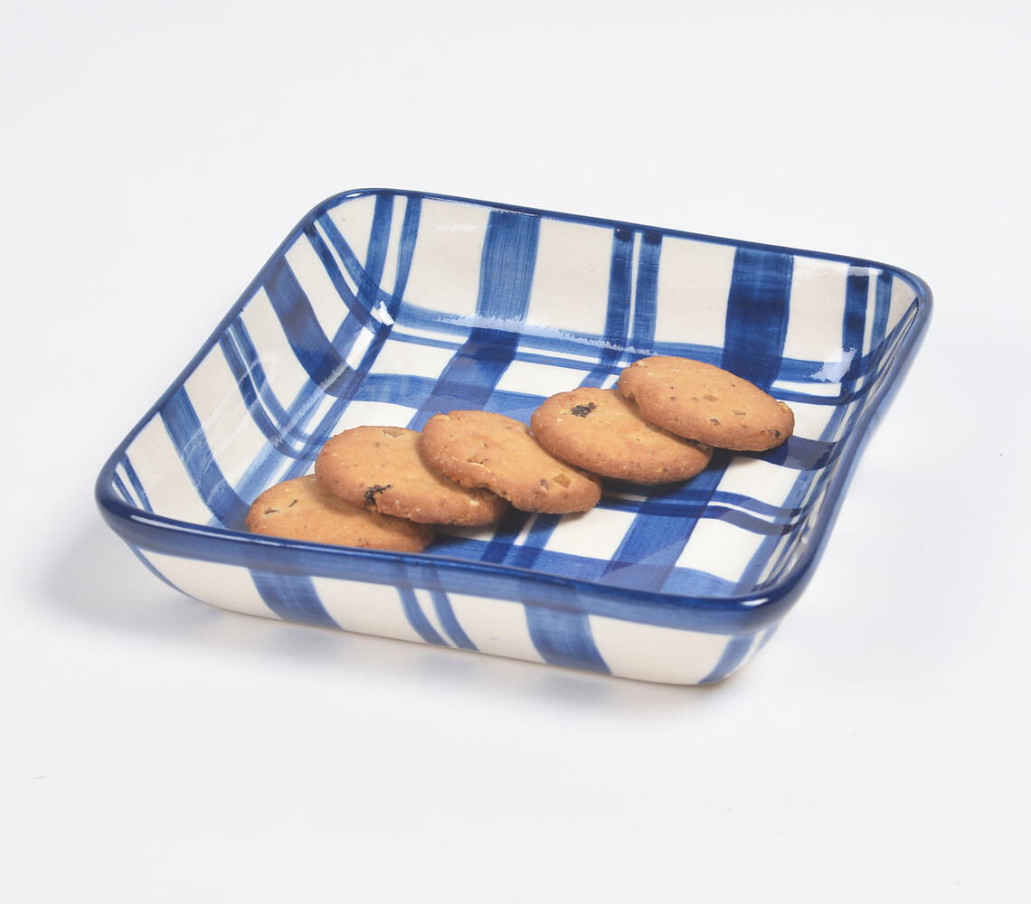 Indigo Plaid Ceramic square Baking Dish