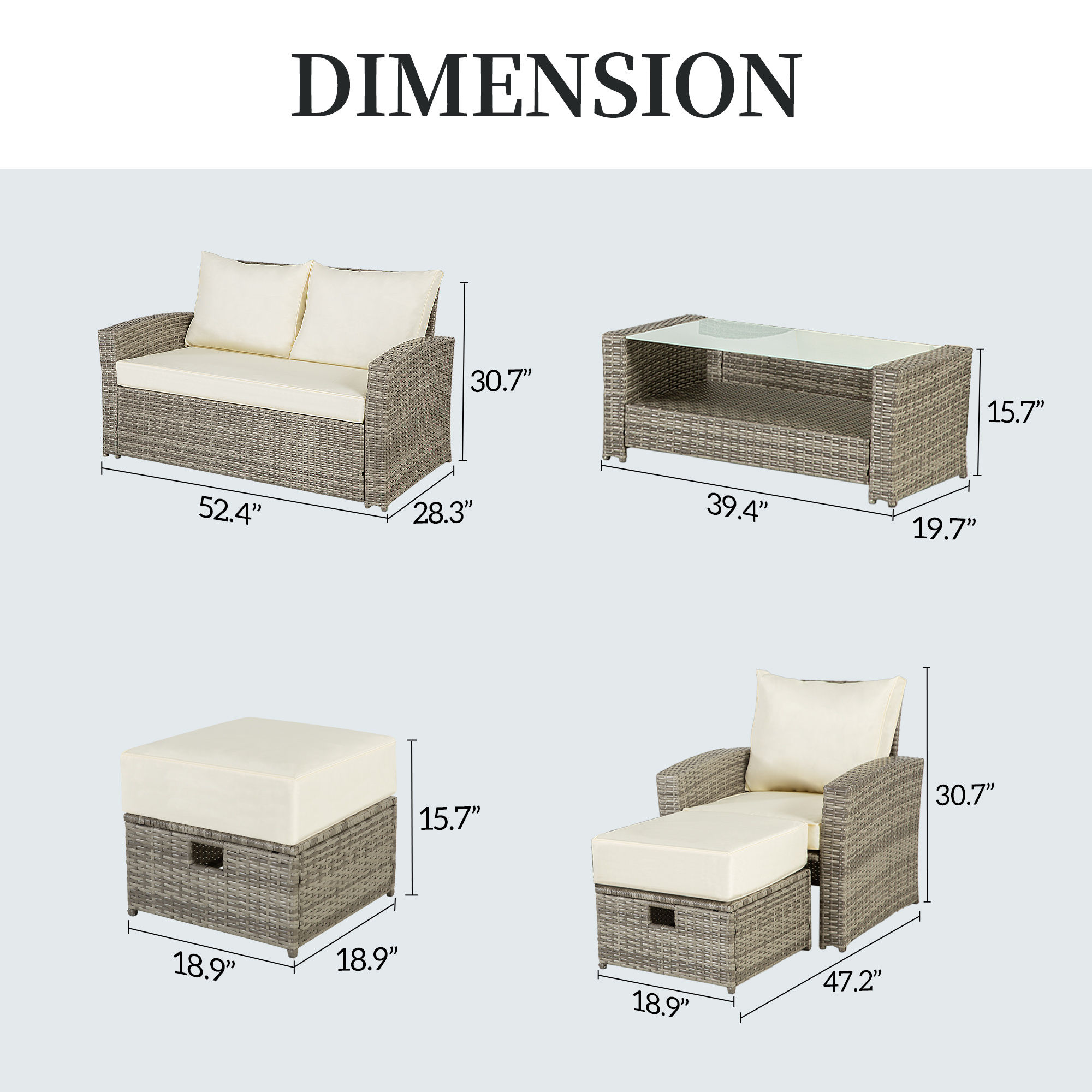 6 Piece Outdoor PE Wicker Furniture Set