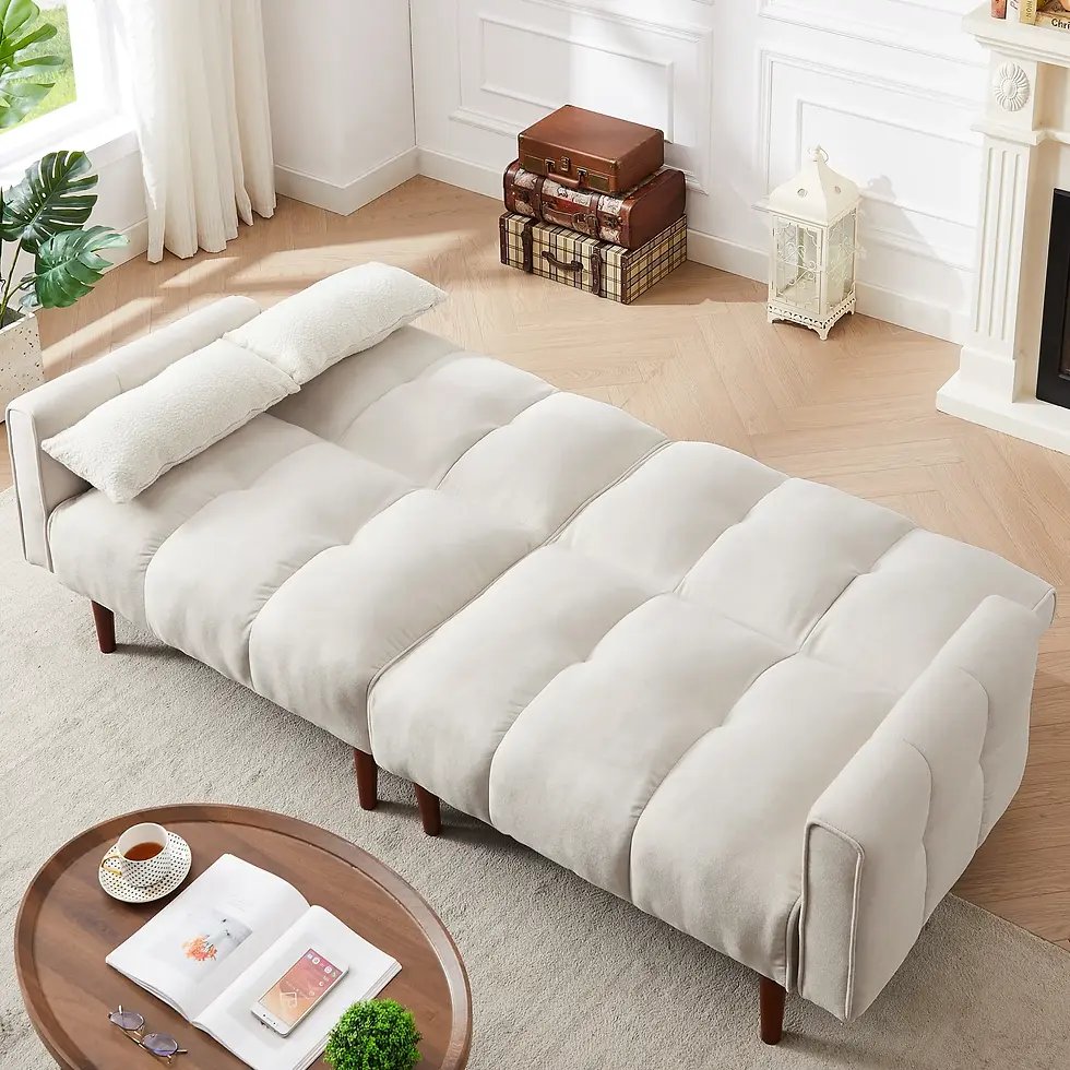Thumbnail: Convertible Futon Sofa Bed Modern Fabric Linen, Ivory