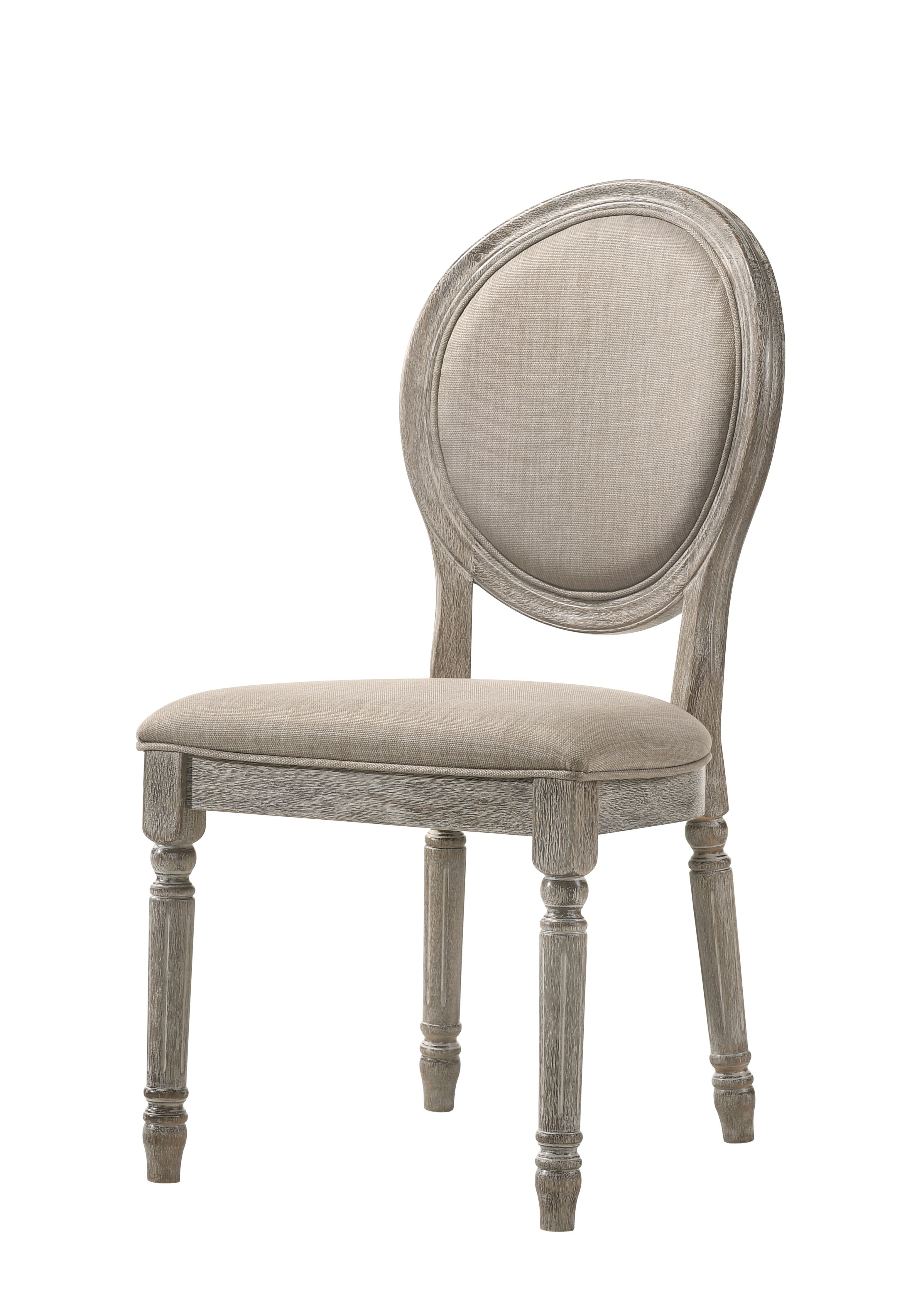ACME Faustine Side Chair, Tan Fabric Salvaged Light Oak Finish
