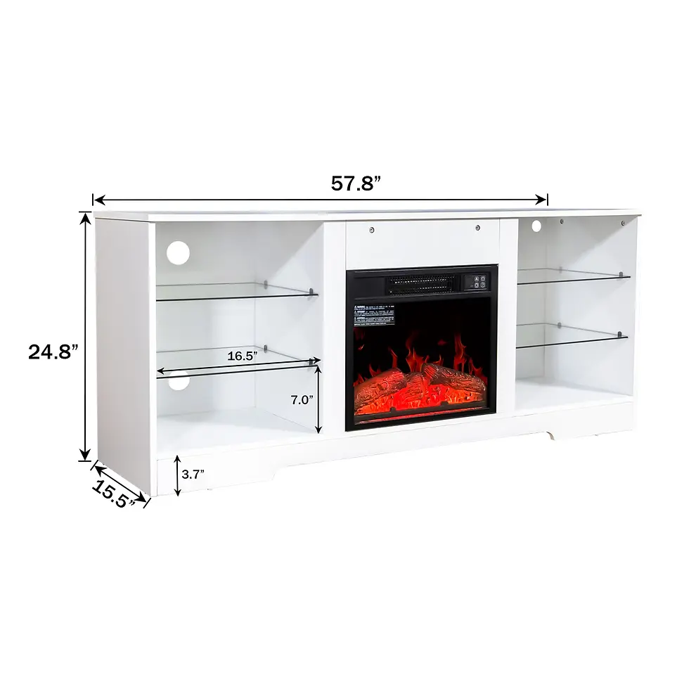 Thumbnail: TV Stand With 18 Inch Electric Fireplace Heater, White