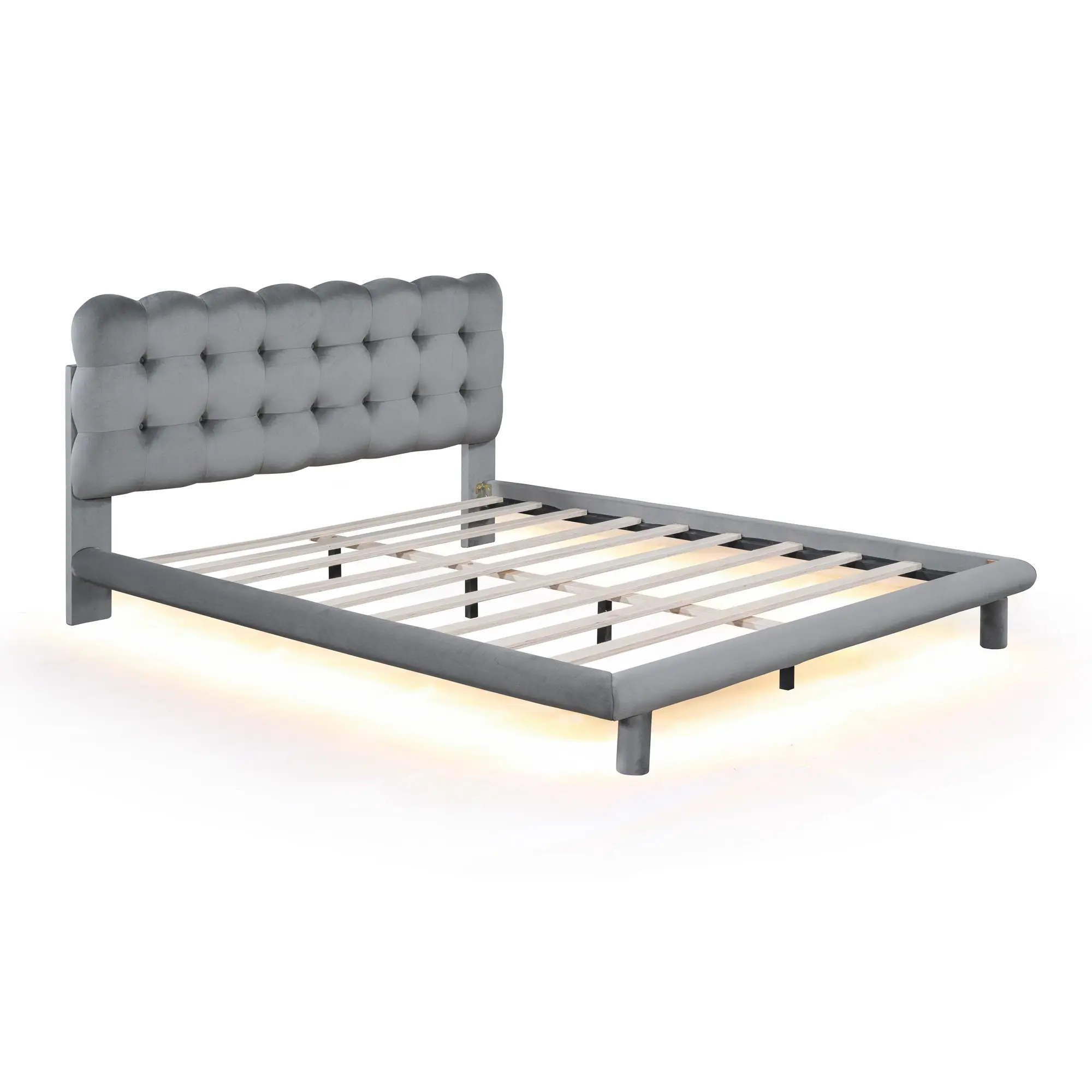Queen Size Velvet Platform Bed with LED Frame