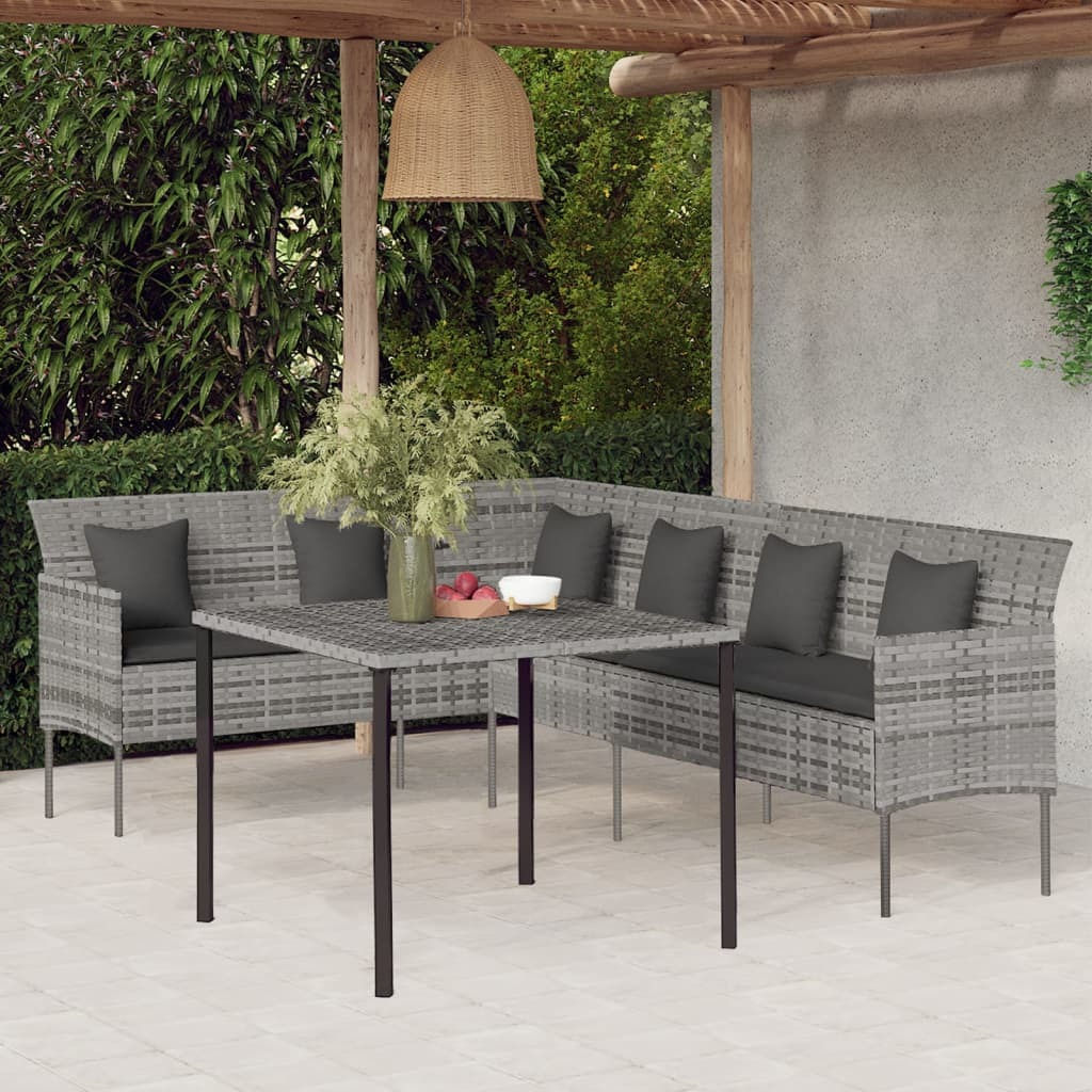 2 Piece Patio Dining Set with Cushions Gray Poly Rattan