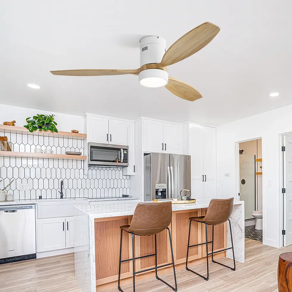 Thumbnail: 52 Inch Flush Mount Ceiling Fan DC 3 Solid Wood Fan Blade Noiseless