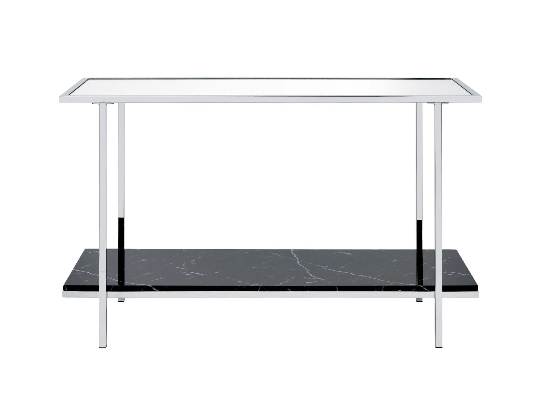 ACME Angwin Console Table, Mirrored, Faux Marble & Chrome