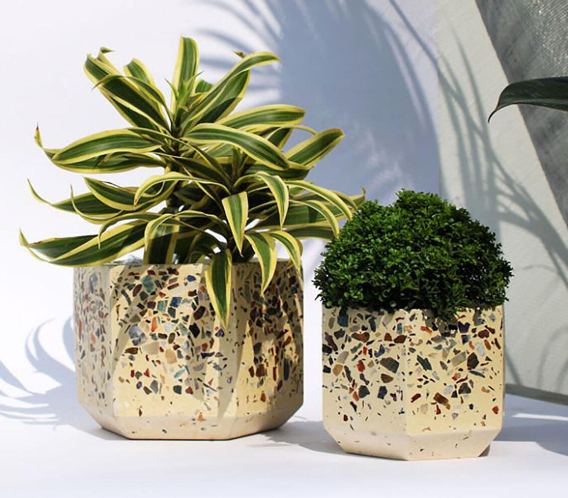 Terrazzo Concrete Hexagon Planters (Set of 2)