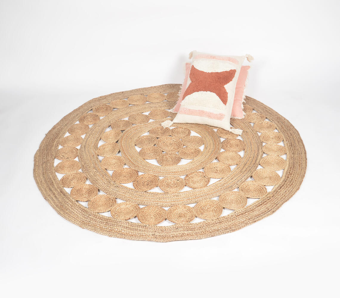 Hand-Braided Round Floral Jute Rug