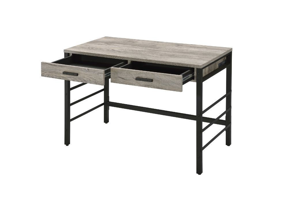 ACME Disho Built-in USB Port Writing Desk; Light Weathered Oak & Black Finish