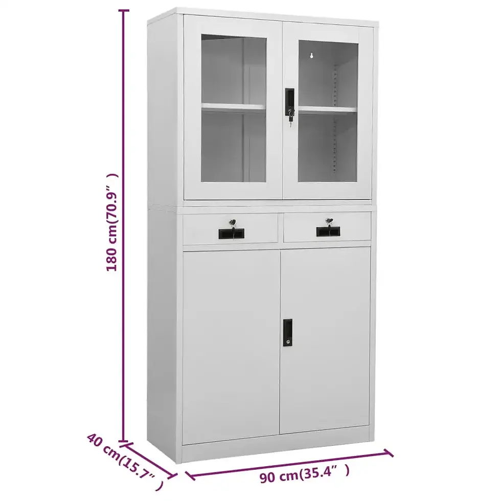 Thumbnail: Office Cabinet Light Gray 35.4"x15.7"x70.9" Steel and Tempered Glass