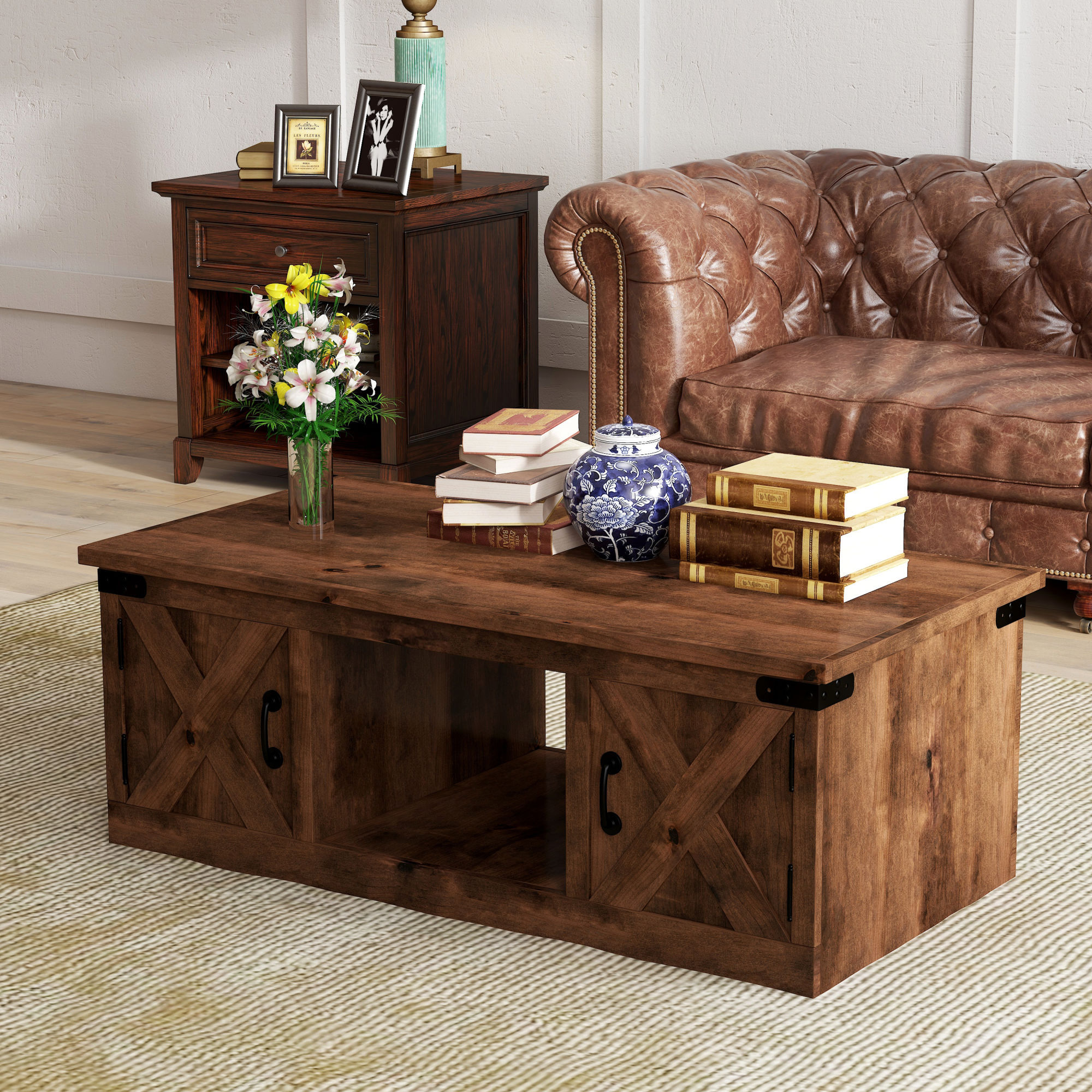 Bridgevine Home Farmhouse 48 inch Coffee Table, Aged Whiskey Finish