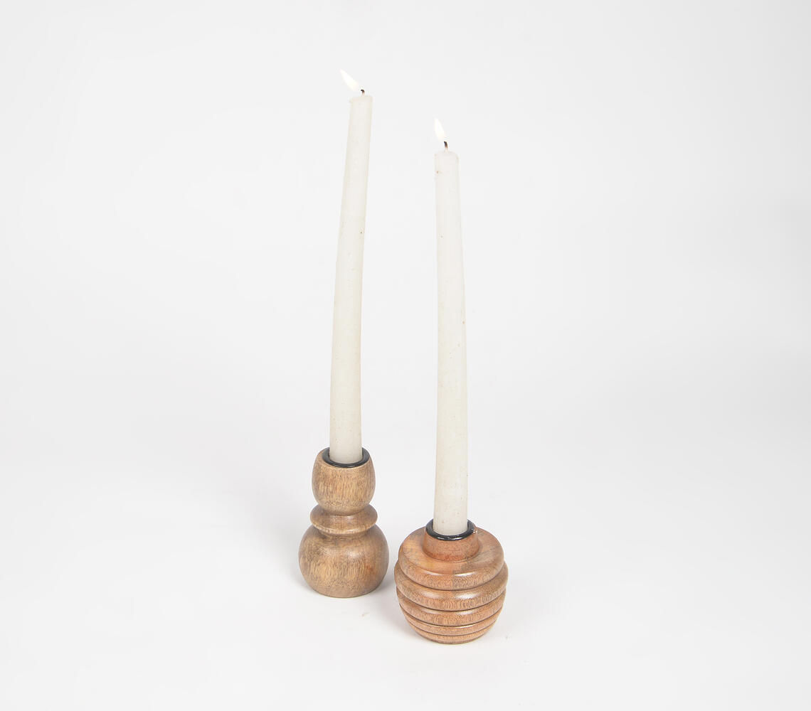 Raw Turned Wood Candle Holders (Set of 2)