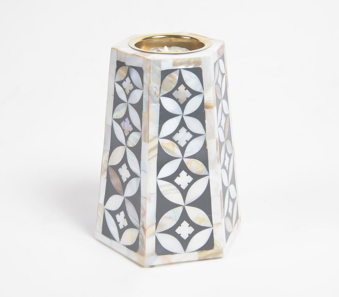 Hexagonal Pyramid Mother of Pearl Tealight Holder