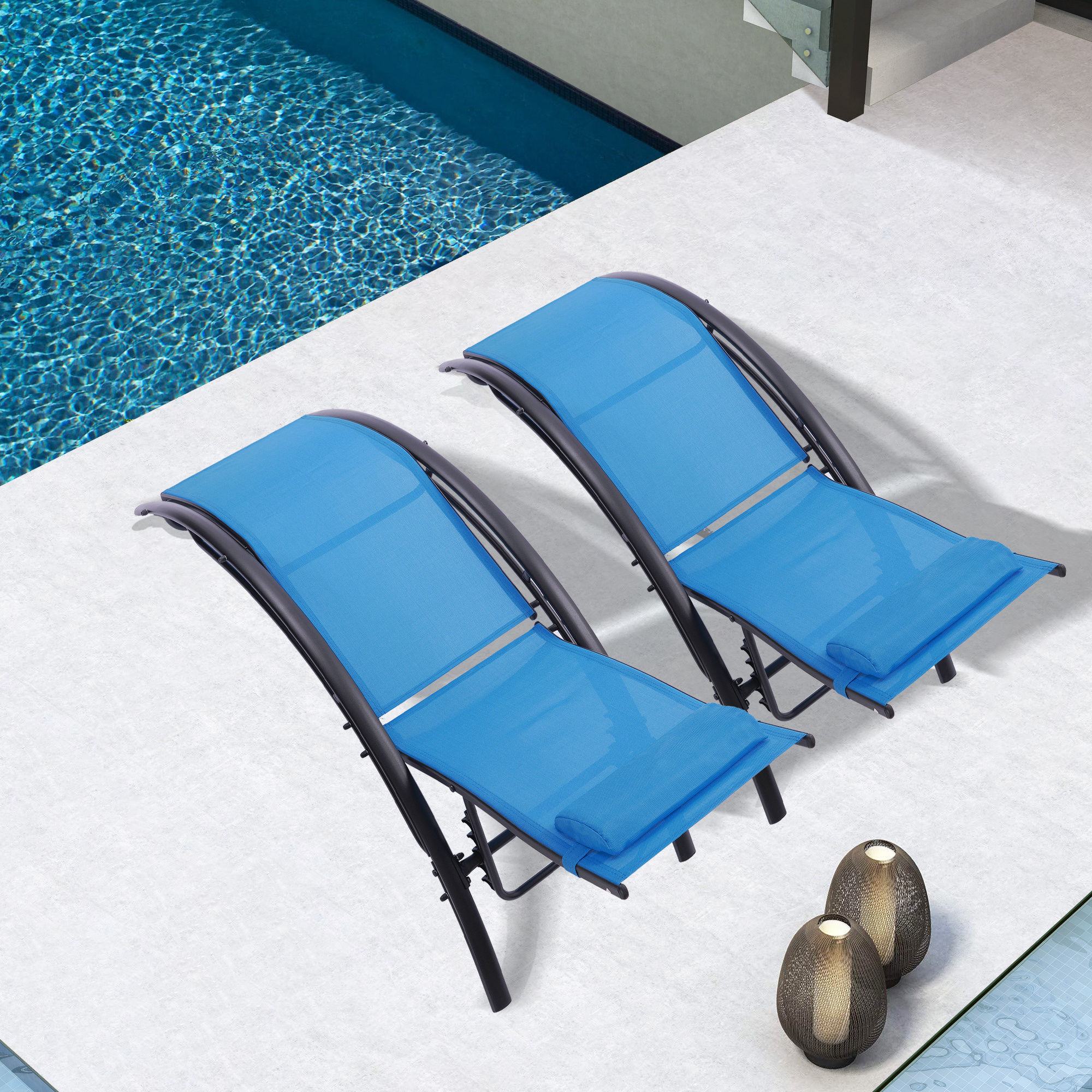 2PCS Set Chaise Lounges Outdoor Lounge Chair