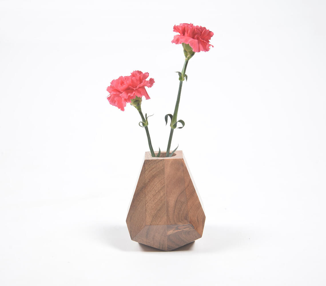 Geometric Hand-Cut Wooden Vase