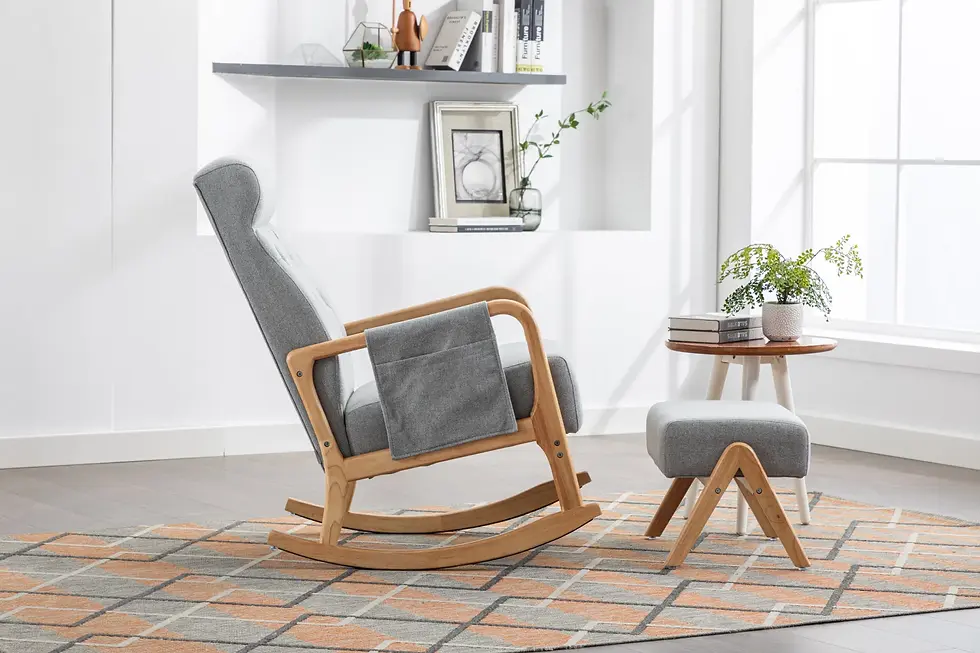 Thumbnail: COOLMORE Rocking Chair With Ottoman, Mid-Century Modern