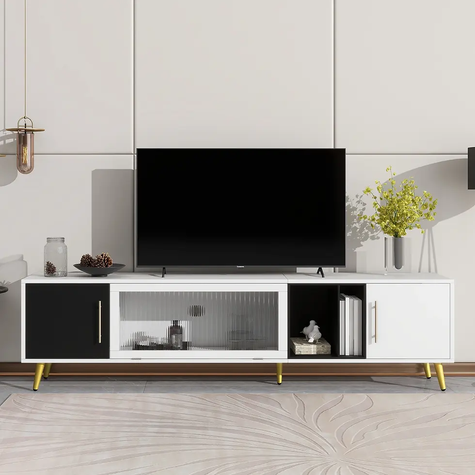 Thumbnail: ON-TREND Stylish TV Stand with Golden Metal Handles & Legs