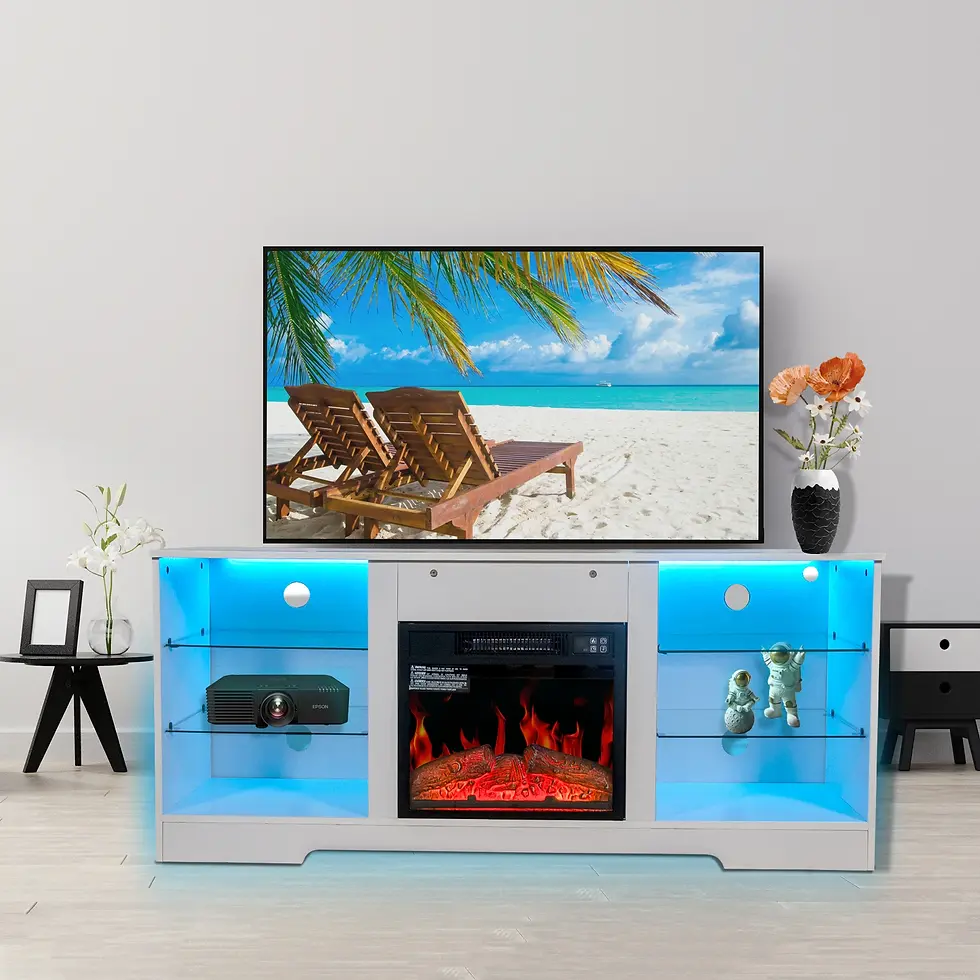 Thumbnail: TV Stand With 18 Inch Electric Fireplace Heater, White
