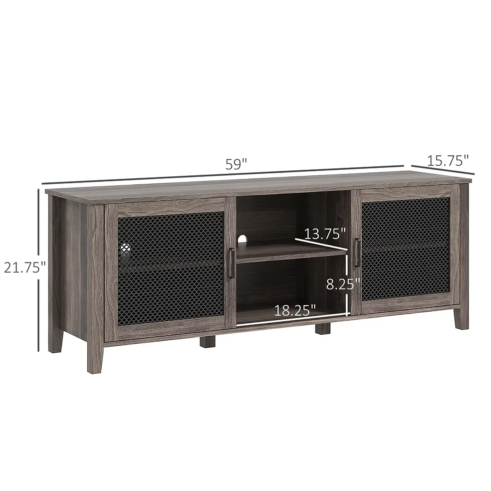 Thumbnail: Industrial TV Cabinet Stand with Mesh Doors and Shelves, Brown