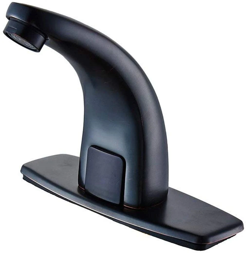 Automatic Sensor Touchless Bathroom Sink Faucet With Deck Plate In Matte Black