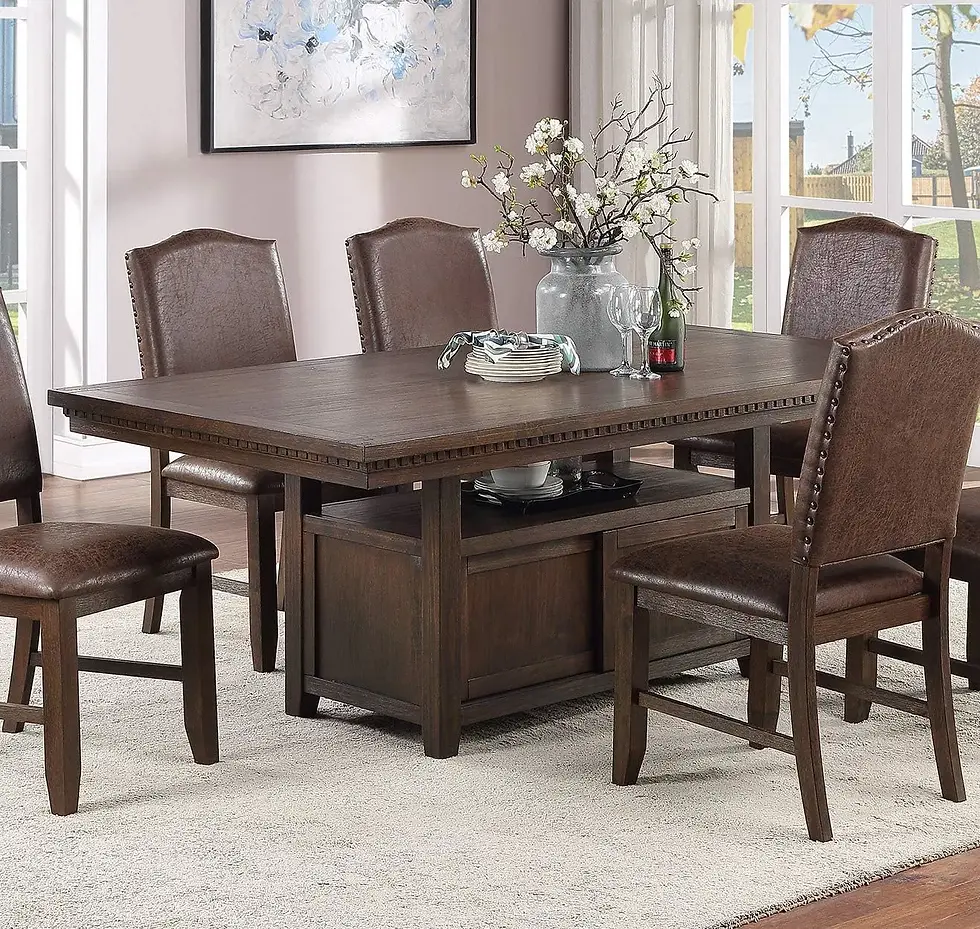 Thumbnail: Rustic Espresso Table w Storage Base Side Chairs 7pc Dining Set