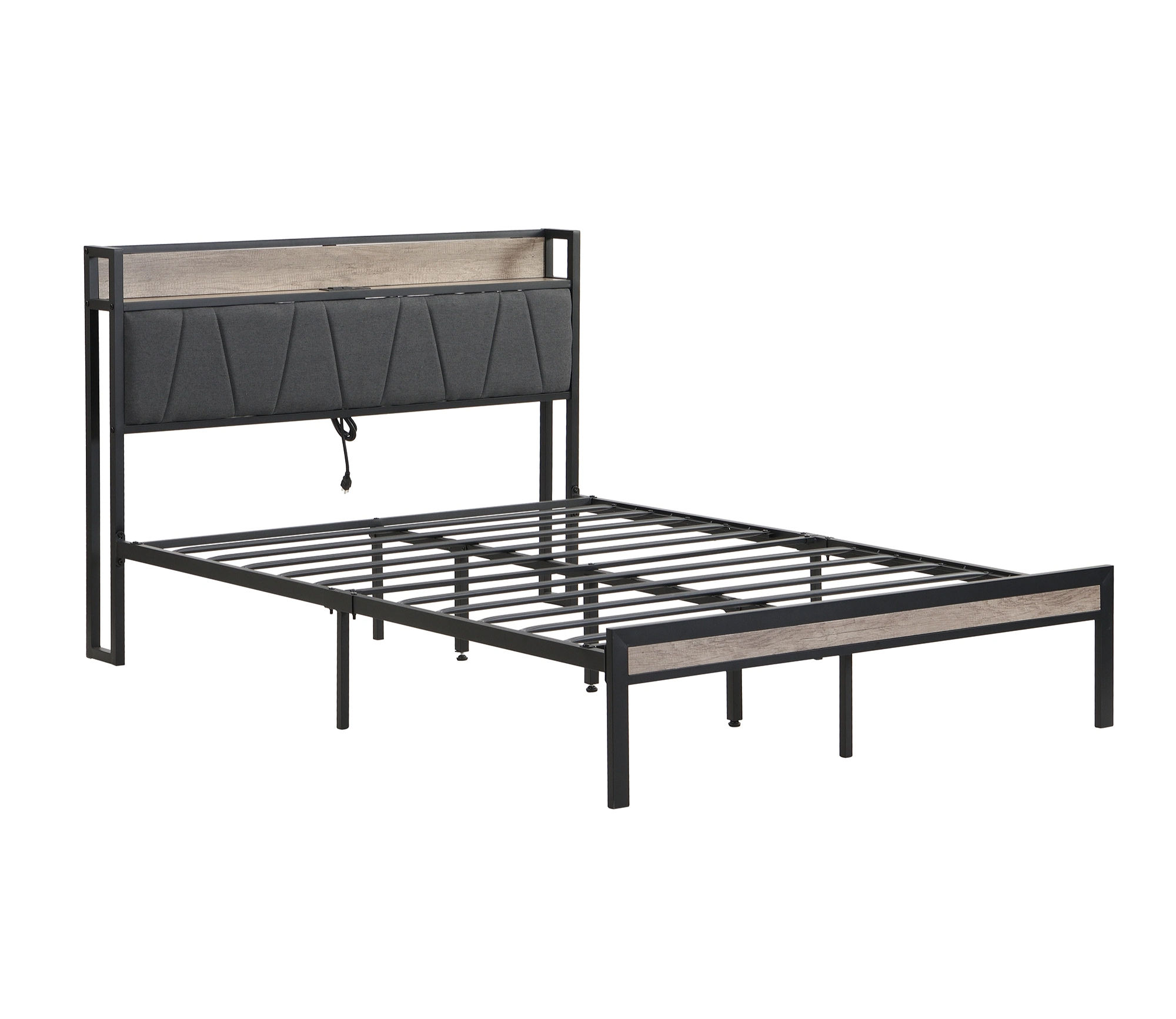Queen Size Metal Platform Bed Frame with Upholstery Storage Function
