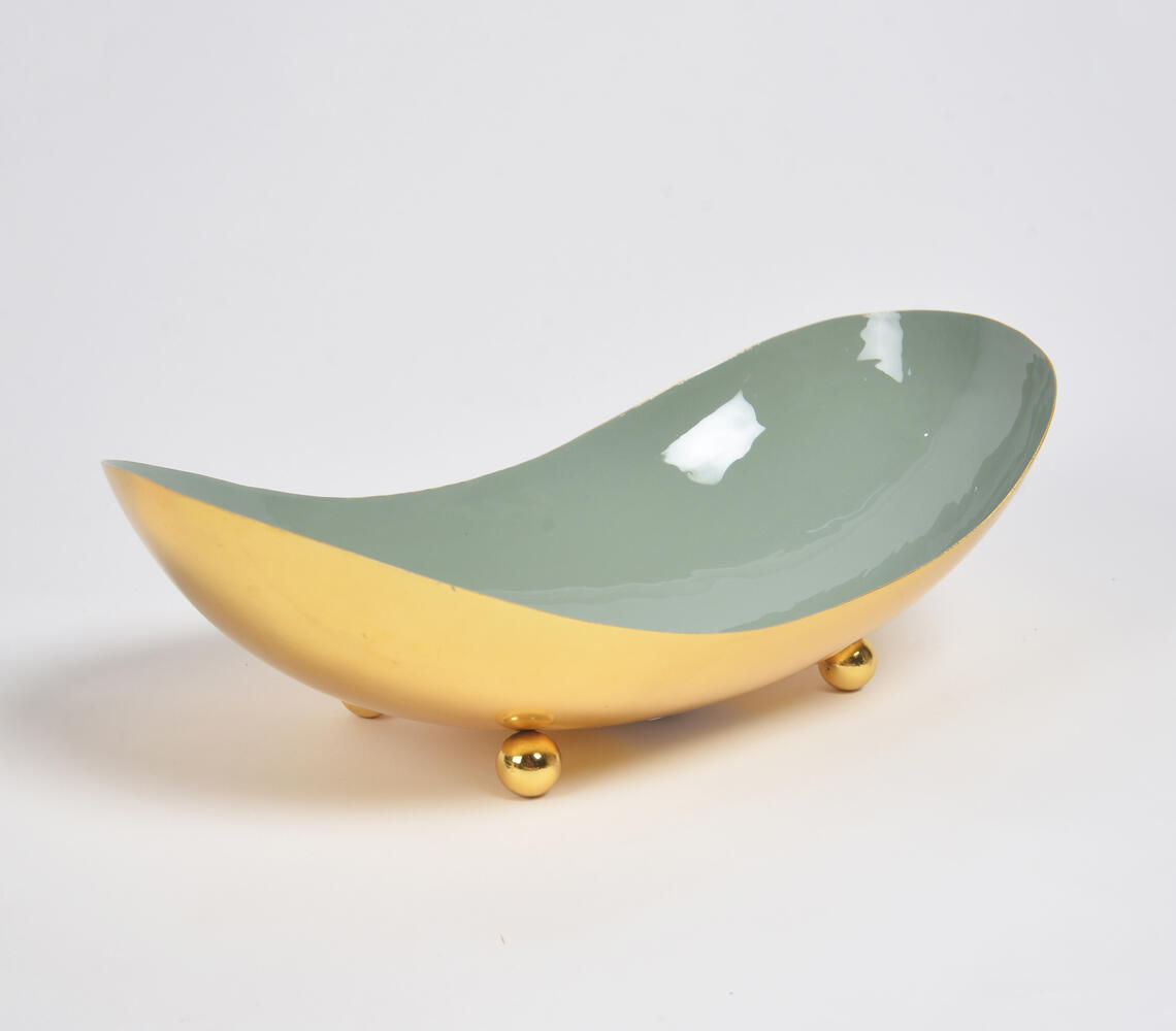 Enamelled Iron Sage Green Bean-Shaped Bowl