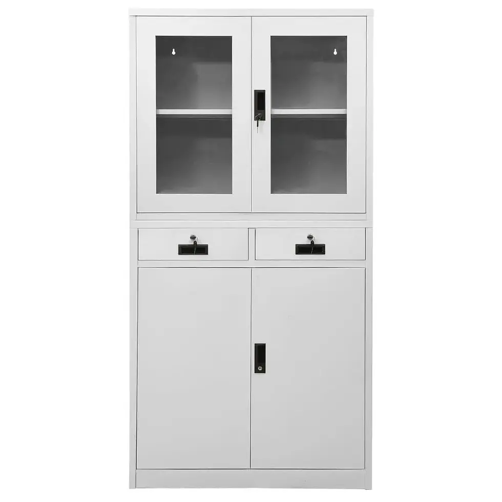 Thumbnail: Office Cabinet Light Gray 35.4"x15.7"x70.9" Steel and Tempered Glass