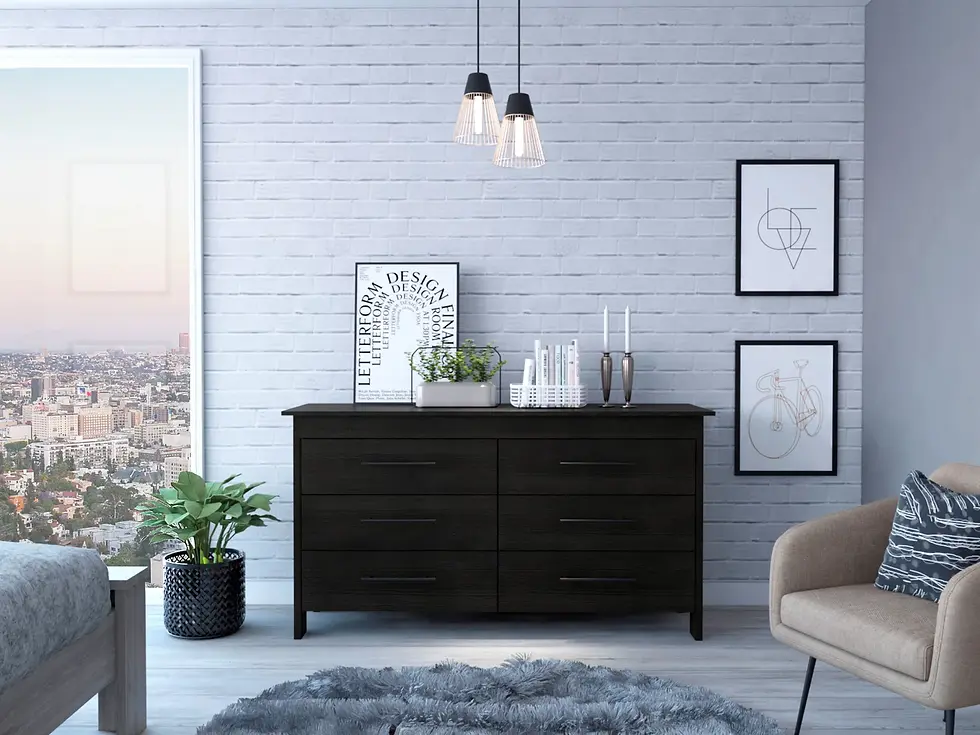 Thumbnail: 6 Drawer Double Dresser Wezz, Bedroom, Black