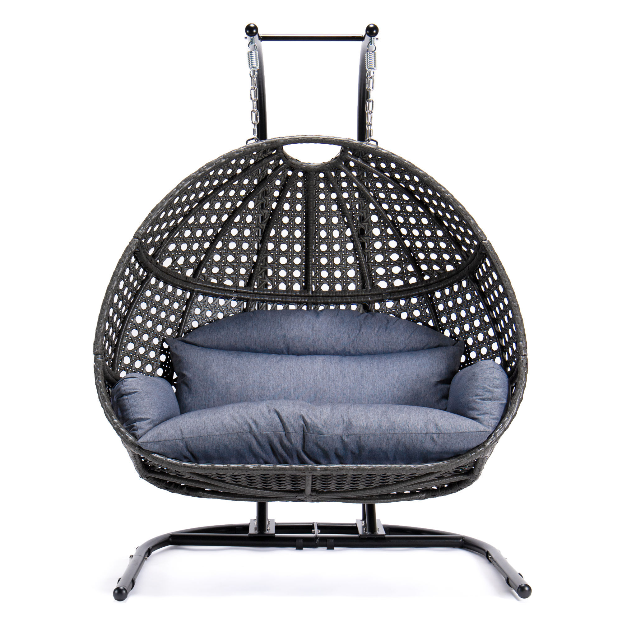 Modern Muse Charcoal Wicker Hanging Double-Seat Swing Chair