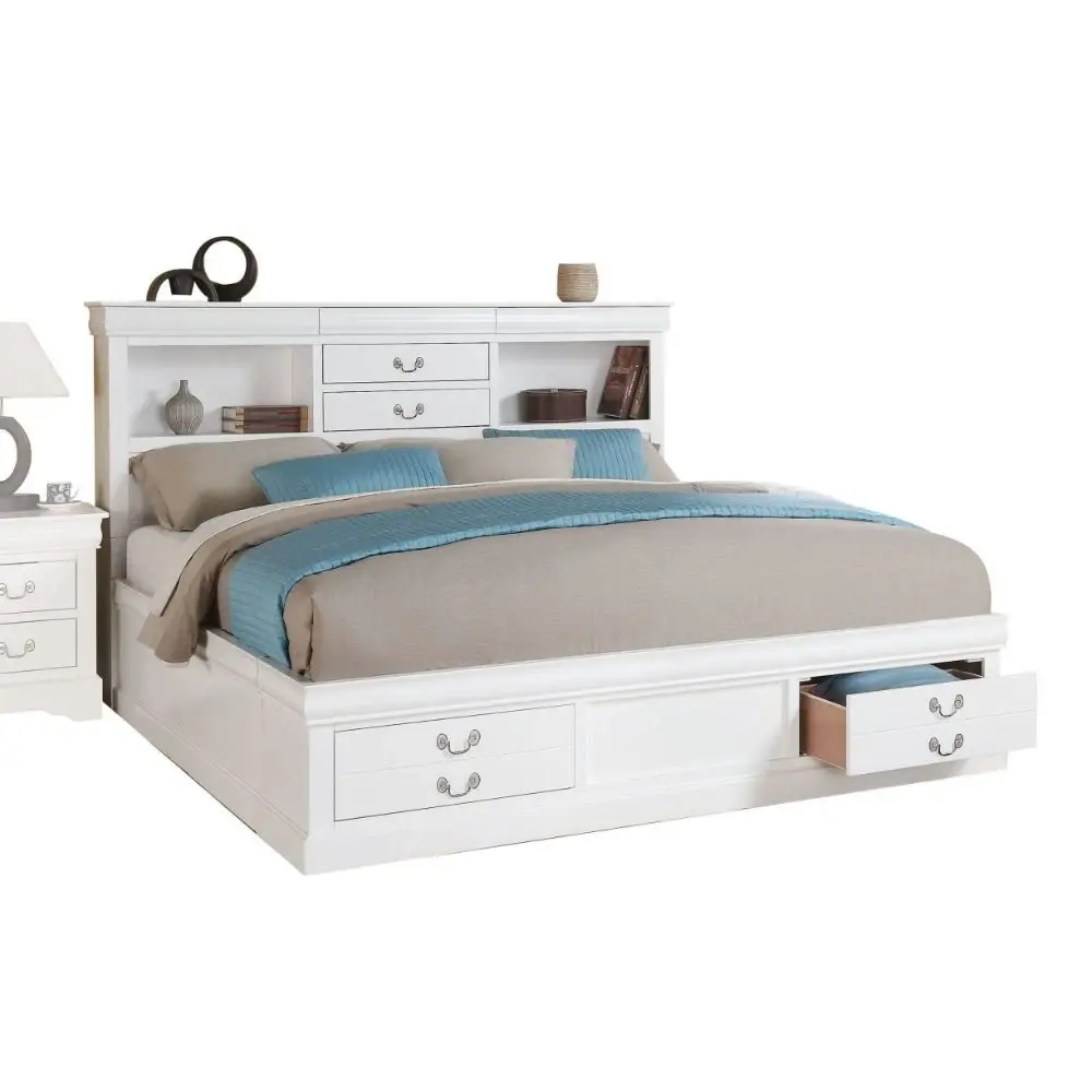 Queen Size ACME Louis Philippe III Bed in White