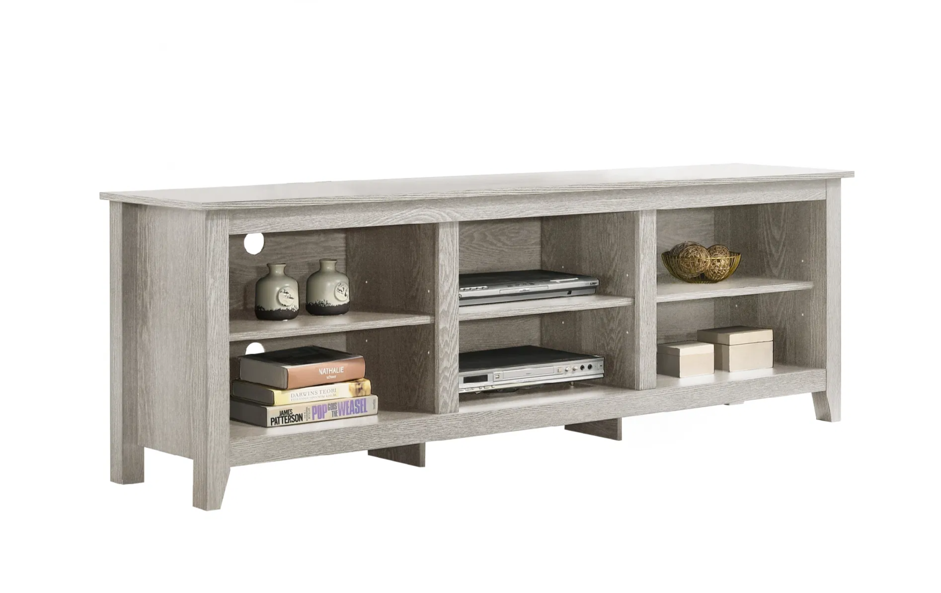 Benito Dusty Gray 70" Wide TV Stand with Open Shelves and Cable Management