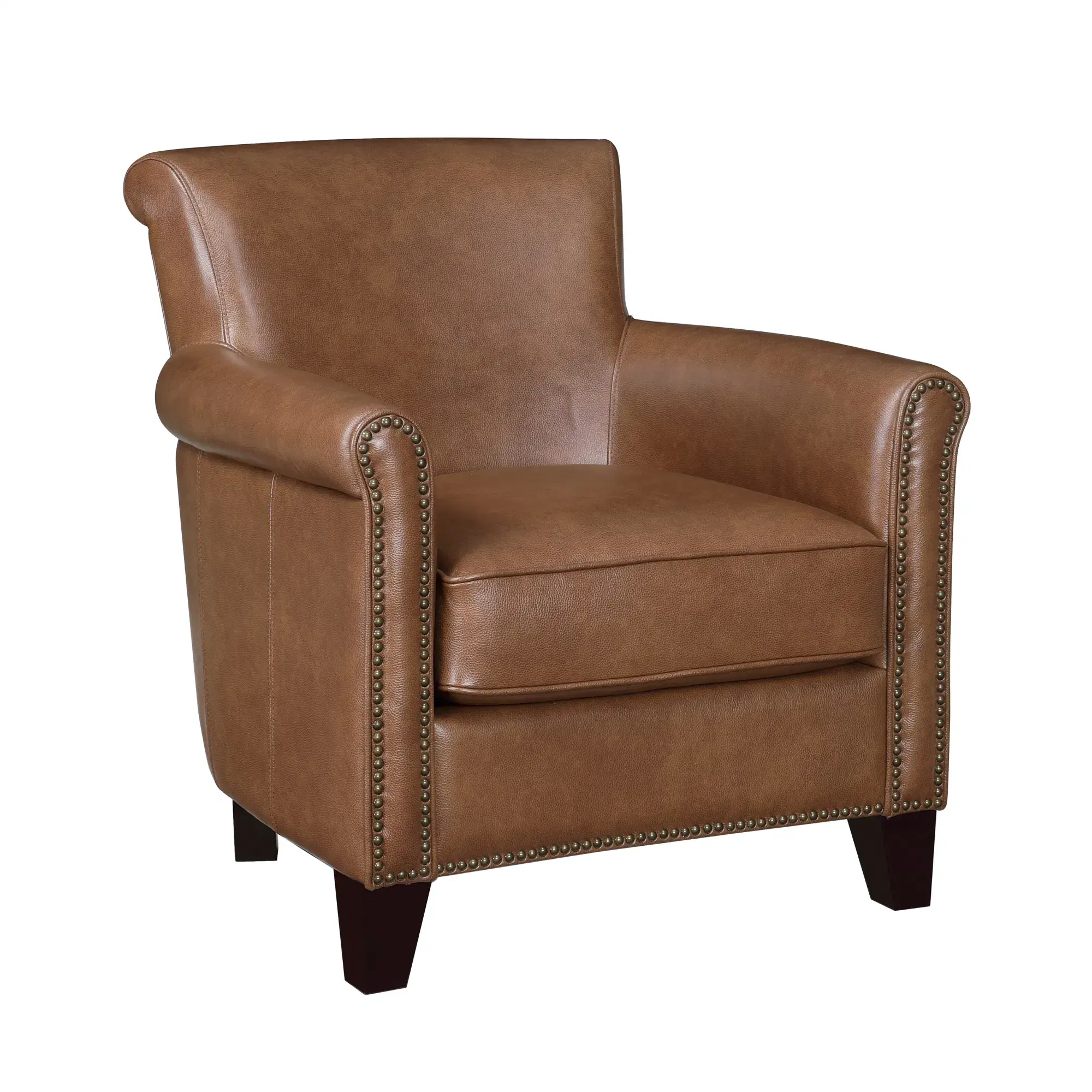 Traditional Brown Leather Accent Chair 1pc Solid Wood Frame