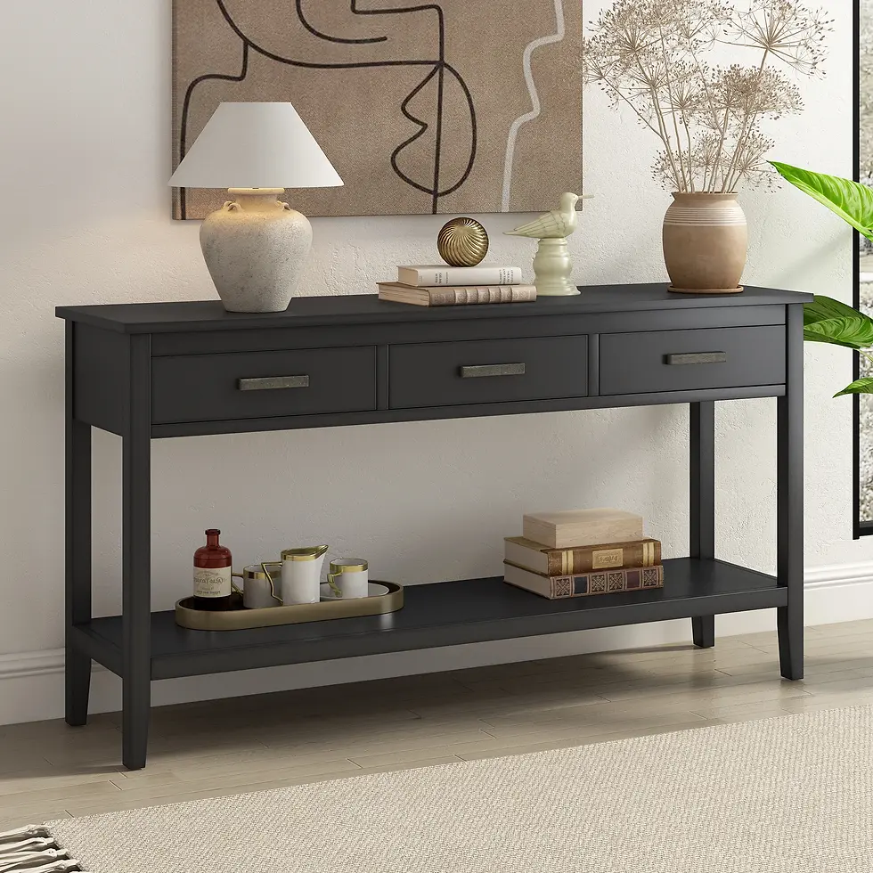 Thumbnail: U_STYLE Contemporary 3-Drawer Console Table with 1 Shelf