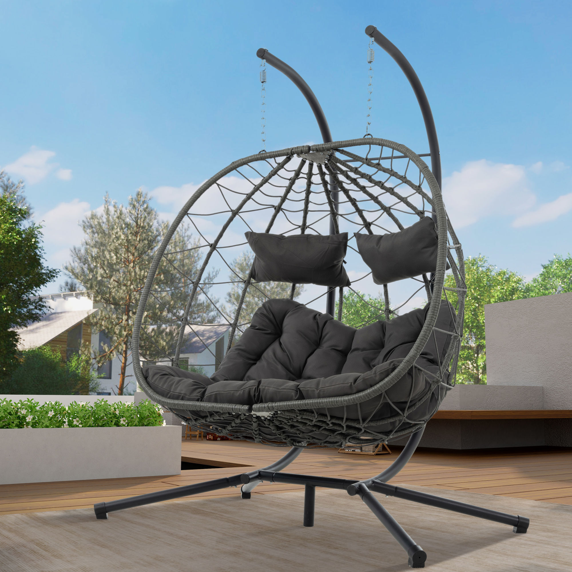 2 Persons Egg Chair with Stand Indoor Outdoor Swing Chair