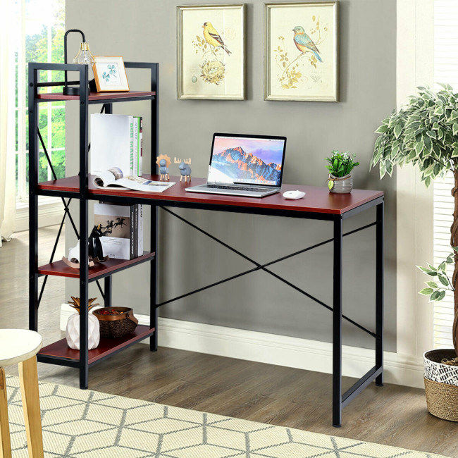 Thumbnail: 47.5 Inch Writing Study Computer Desk with 4-Tier Shelves