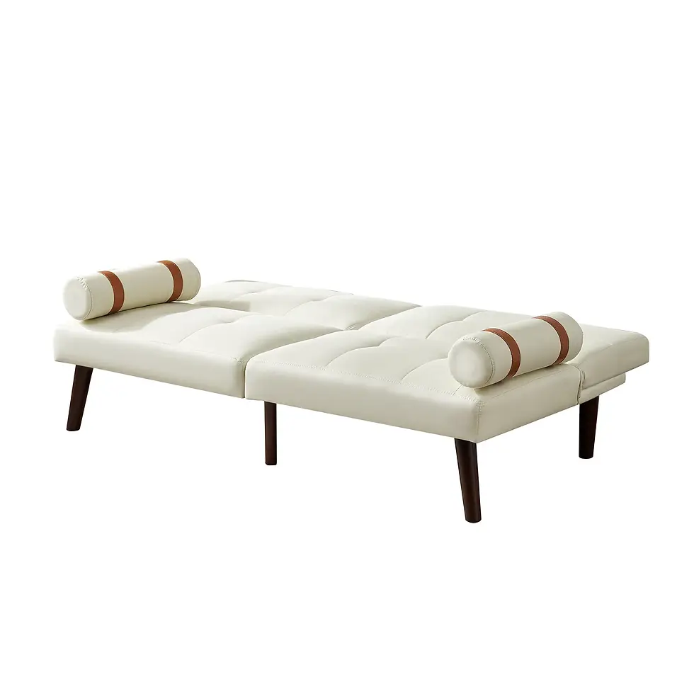 Thumbnail: Convertible Sofa Bed Futon with Solid Wood Legs Linen Fabric Ivory