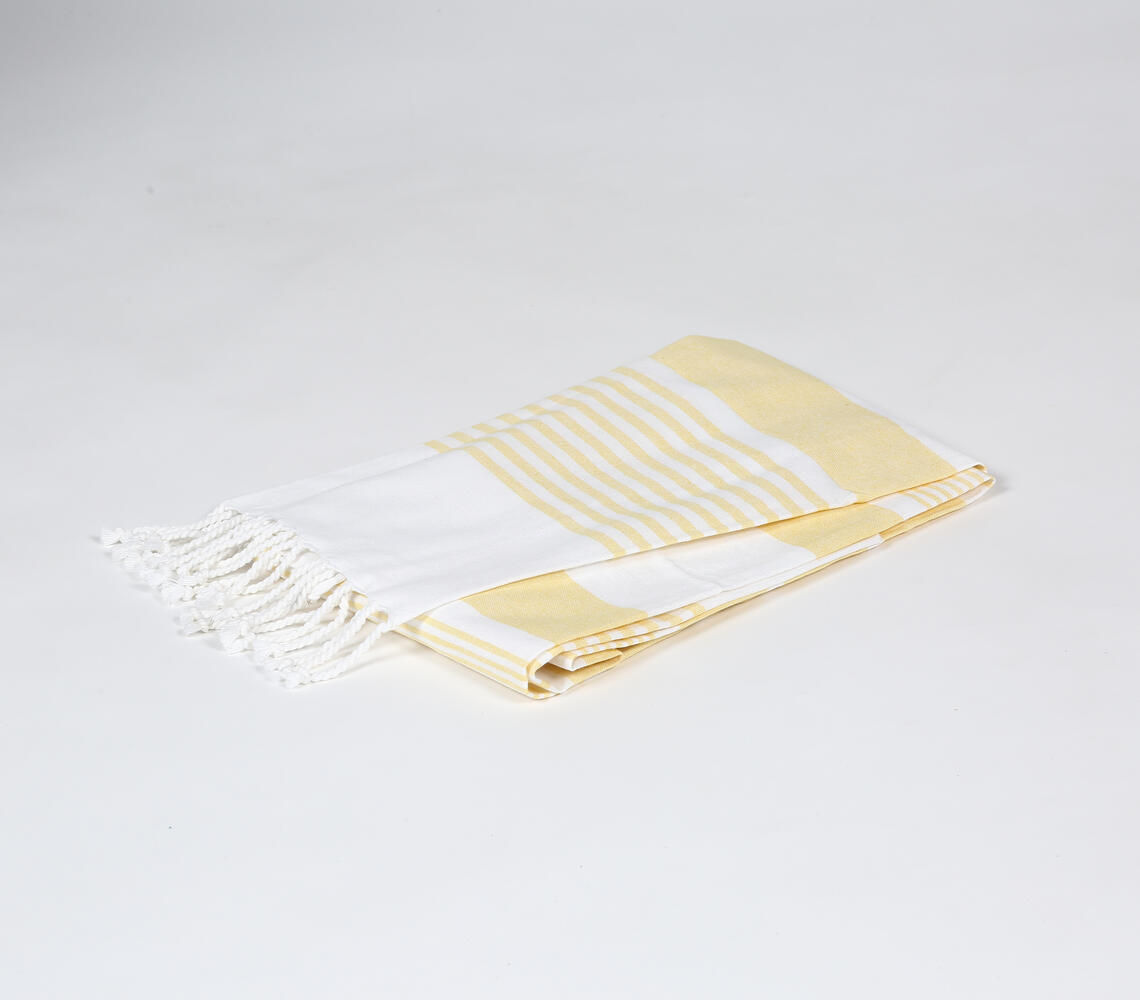Handwoven Lemon Striped Cotton Bath Towel