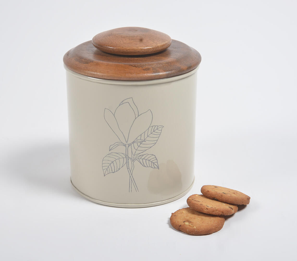 Metallic Canister with Wooden Lid
